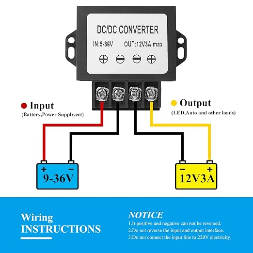 9-36V to 12V 3A 36W DC Converter IP67- Dustproof Voltage Converter with Screwdriver - for Trucks/RVs/Solar/Ships/Buildings in Harsh Environments - Shockproof/Dustproof