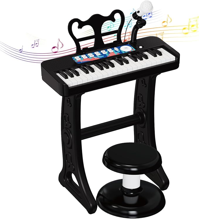 Kids Piano, 37 Keys Toddler Piano Keyboard Toy Electronic Musical Instrument Educational Toy with Microphone, 2 Speakers, Record Playback, Christmas Birthday Gift for 3+ Years Old Black