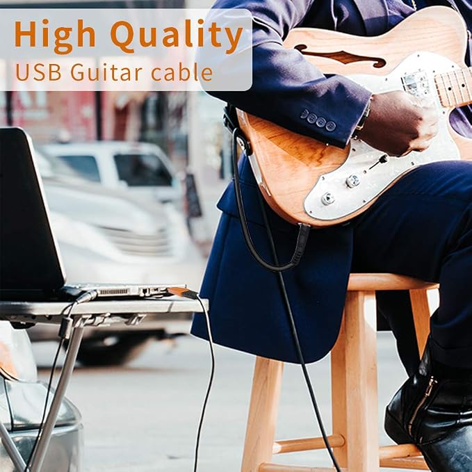 USB Guitar Cable 10Ft, USB Guitar Interface Male to 6.35mm 1/4 inch Gold-Plated TS Mono Plug,Recording Cable Compatible with PC, Mac, Xbox, PS4, PS3,PS2