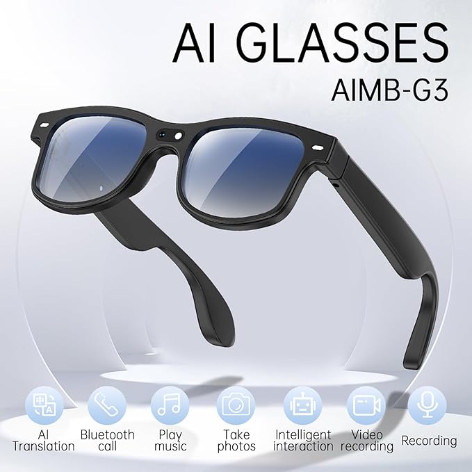 Smart Safety AI Glasses, 4K Camera with Video Recording, Bluetooth 5.0, Enhanced Audio & Noise-Canceling Mics, AI Object Detection & Real-Time Translation for Business, Outdoor(G3)