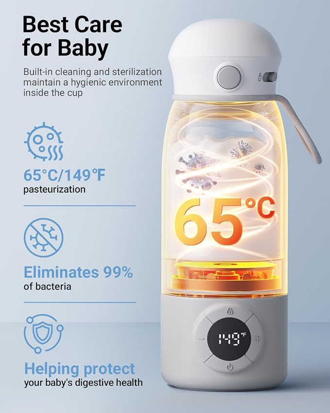 Bear Portable Bottle Warmer for Travel, Milk Warmer for Breastmilk Formula | 17oz Large Capacity Water Warmer with Precise Temp Control, Fast Heating&Long Battery for Travel Car Airplane