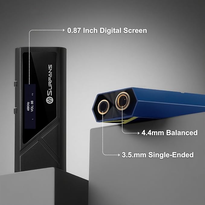 Surfans X10 Portable DAC Headphone Amplifier, USB-C DAC Dongle with 3.5mm & 4.4mm Balanced Outputs, Up to 522mW, ES9028Q2M Hi-Res Audio Adapter for IEMs/Headphones, iPhone/Android,PC/Mac