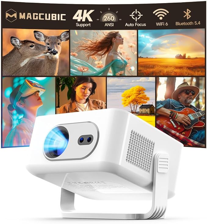 2026 Smart Projector 4K & 8K Support, Portable Projector with WiFi 6 and Bluetooth 5.4, Auto Focus & Vertical Keystone, 180°Rotatable, Mini Proyector for Outdoor Home HY300Max