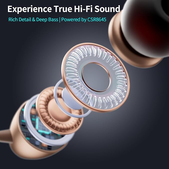 Neckband Bluetooth Headphones, Wireless Retractable Headset with Mic, IPX5 Sweatproof Earphones, Noise Cancelling Earbuds | 22H Playtime for Sports/Running/Driving (Rose Gold)