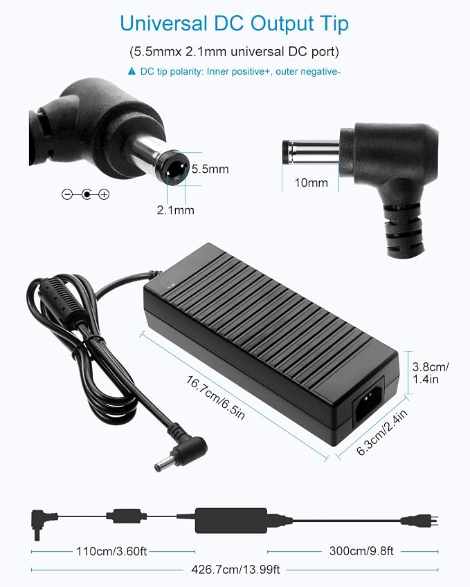ALITOVE 24 Volt Power Supply 5A 120W AC Adapter AC 100-240V to DC 24V 5 Amp 4A 3A 2.7A 2.5A 2A 13.4FT Power Cord 5.5 * 2.5mm/2.1mm Tip for LED Strip CCTV Camera Printer LCD Monitor