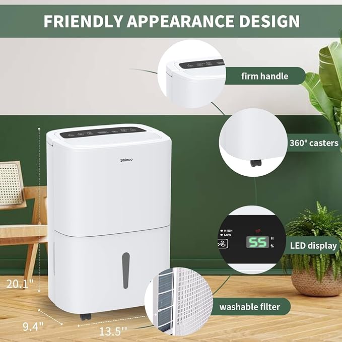 80 Pints Energy Star Dehumidifier with Drain Hose and WIFI for Large Spaces up to 5,000 Sq.Ft, Auto Defrost & Continuous Drainage - Ideal for Home Basements, Bathroom, and Bedroom