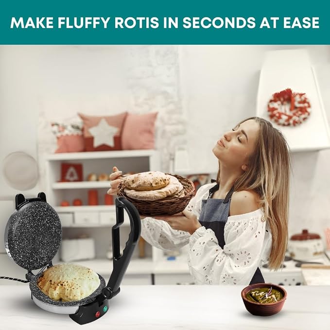 Libra Roti Maker Machine - Electric Tortilla Press with Non-Stick 8.5inch Plates and Durable Handle, Auto Temperature Control Chapati Maker Machine with Indicator Lights with 110V UL-Certified Plug