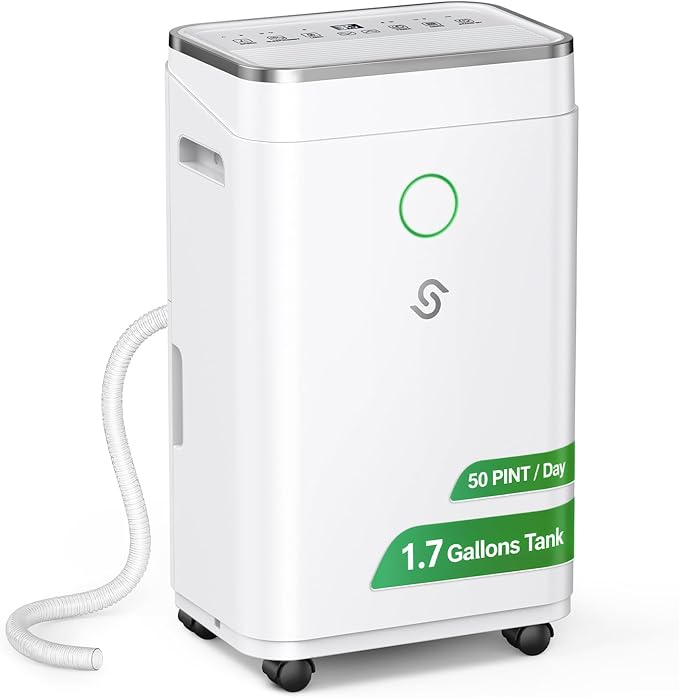HUMILABS Dehumidifier for Basement with Drain Hose 4500 Sq. Ft - 50 Pint 1.7 gal Tank Dehumidifier for Home Bedroom Bathroom,Ultra Quiet 40 dB,Sleep Mode & 24H Timer,Child Lock,Ideal for Large Room