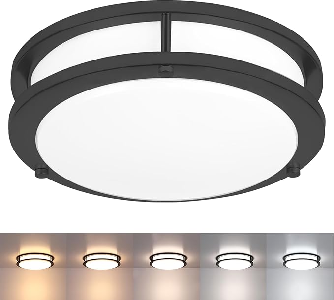 10” Matt Black Ceiling Light Fixture -10 Inch Flush Mount LED Ceiling Light for Bedroom Bathroom Closet Kitchen LED Fixture 2700K/3000K/3500K/4000K/5000K Adjustable,17W, ETL Listed