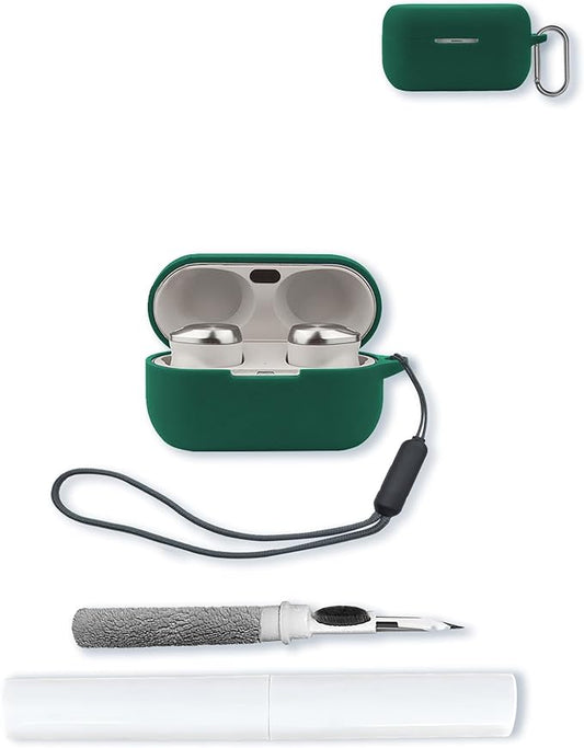 Case for Technics EAH-AZ100 Technics Reference Class Hi-Fi Wireless Earbuds,Soft Protective,BOVUGAC Silicone Case Cover with Keychain & Cleaning Kit & Lanyard for Technics EAH-AZ100-K Earbuds-Green