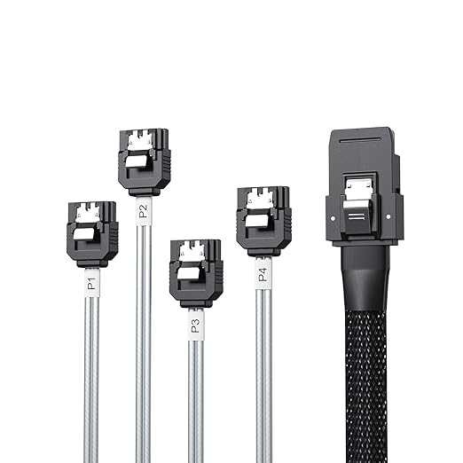 10Gtek MiniSAS SFF-8087 Fan-Out Cable Breakout to 4xSATA, 6Gbps High-Speed Cable for RAID Controllers, Servers & Storage Enclosures, 1-m(3.3ft)