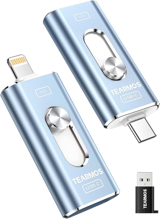 256GB Photo Stick for iPhone Flash Drive, Memory Stick Phone Storage for Photos and Videos Files Backup, Compatible with iPhone iPad Android PC, Plug & Play, No App Required (Dark Blue)