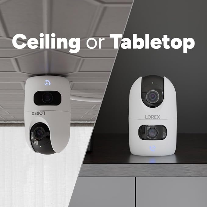 Lorex Connect [New APP] 2K Indoor Dual Lens Wi-Fi 6 Camera | 360° Pan-Tilt | Person & Pet Detection | Color Night Vision | Instant Call | 2-Way Talk | Cloud & Local Storage Option