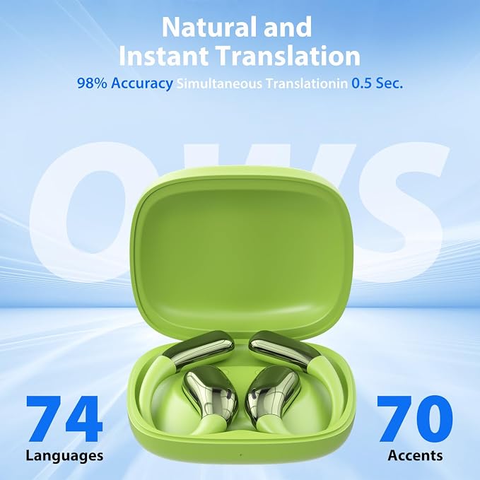 AI Language Translator Earbuds, Translation Earbuds Real Time, 3-in-1 Earbud Translator 144 Languages & Accents, Translation Headphones Fit iOS & Android for Travel Business Learning (A38 Green)