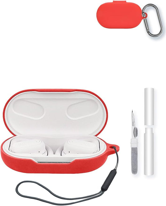 Case for JBL SoundGear Sense Earbuds,Soft Protective,BOVUGAC Silicone Case Cover with Keychain & Cleaning Kit & Lanyard for JBL SoundGear Sense-Red