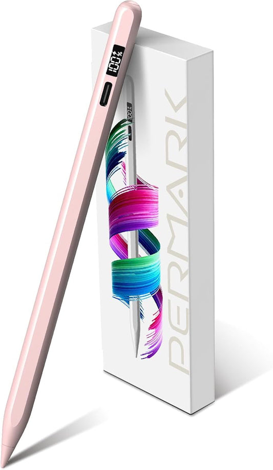 Stylus Pen for iPad 2025-2018 with LED Power Display, 15Mins Fast Charge,Tilt Sensitivity Pencil for iPad 10/9/8/7/6th,11th A16,Air 11/13 M2/M3,Pro 11/13 M4,Pro 12.9",Air 5/4/3,Mini 7/6/5 (Pink)