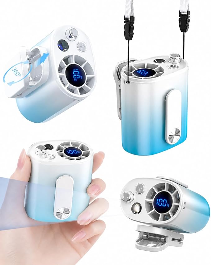 portable waist fan clip on with flashlight black and blue