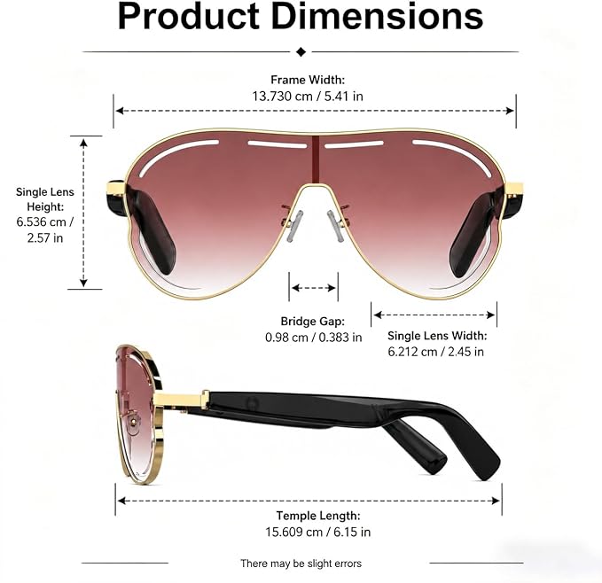 Smart Glasses for Women Men, Open Ear Audio, 7H Playtime, Mic & Speakers | Bluetooth Sunglasses, Touch Control for Sports Driving, Bilateral Power-On, Large Frame, Eye Care for Outdoor