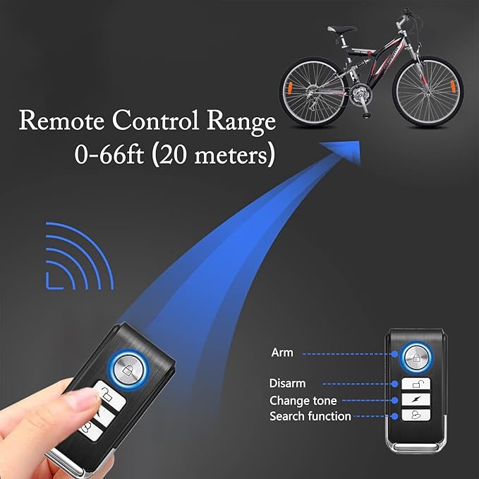 3 Pack Vibration Sensing Bike Alarm with Remote, 113db Loud Bicycle Alarm System Anti Theft, Wireless Motorcycle Alarm for Electric Bike Tricycle Mobility Scooter Ebike Cycling Security