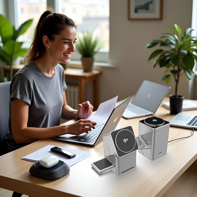 Charger Stand,for iPhone 17 Wireless Charger, 3-in-1 Cube Compatible with MagSafe, 15W Foldable Fast Charging Stand, for iPhone 16/15/14/13, Apple Watch 1-8/Ultra, AirPods Compatible with Samsung