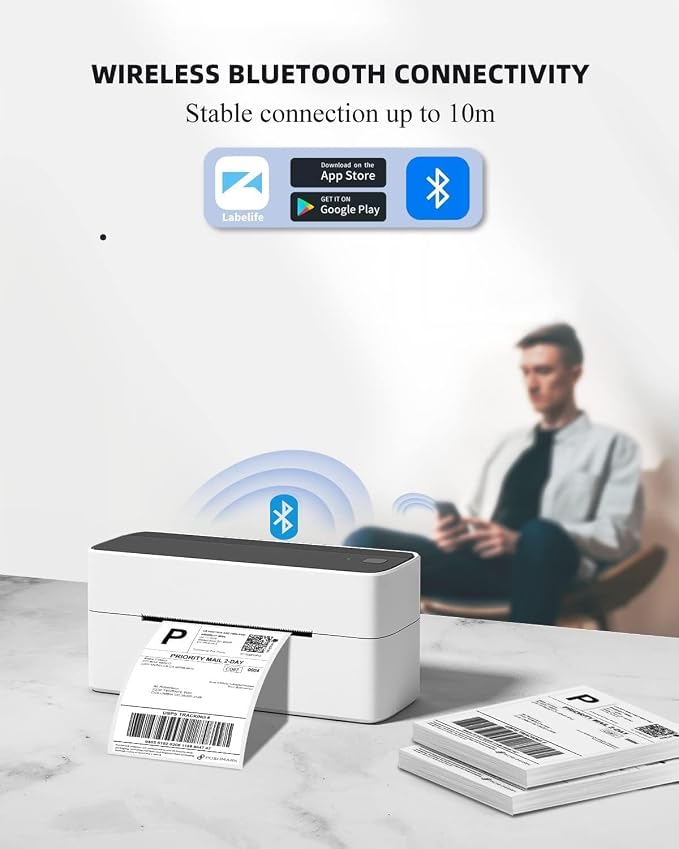 Phomemo Bluetooth Thermal Printer for Shipping Packages - Wireless Label Printers for Small Business with Phone&Pad&PC, 241BT Shipping Label Printer Compatible with Amazon, Shopify, USPS, Temu