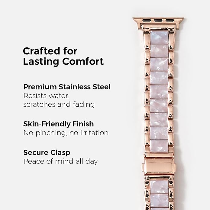My Pretty Strap - Compatible Apple Watch Band Strap, Stainless Steel Fashion iWatch Replacement Strap- Easy Resizing, No Tool Needed, Fits Most Wrists- Series 1-11, SE and Ultra