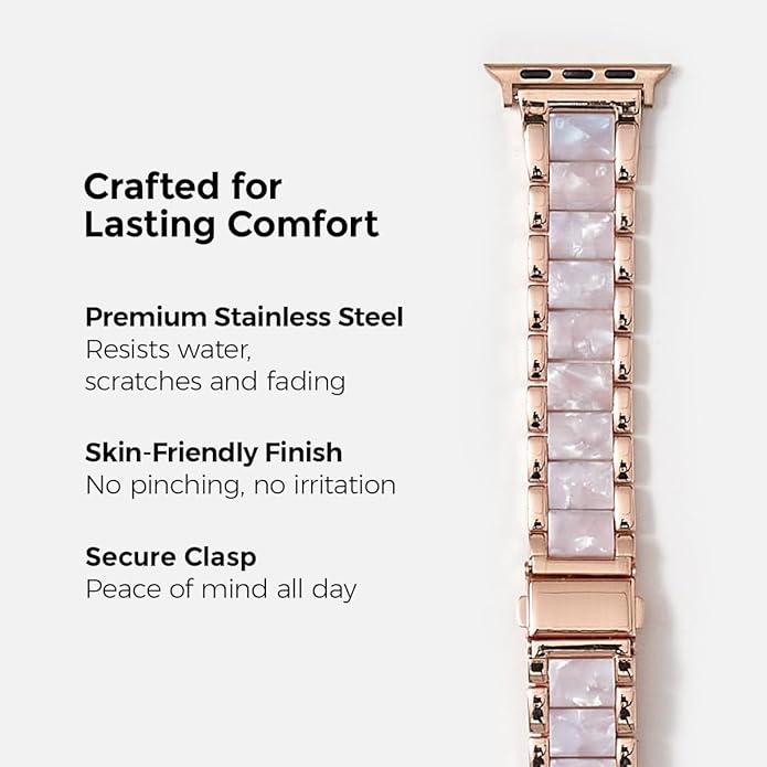 My Pretty Strap - Compatible Apple Watch Band Strap, Stainless Steel Fashion iWatch Replacement Strap- Easy Resizing, No Tool Needed, Fits Most Wrists- Series 1-11, SE and Ultra