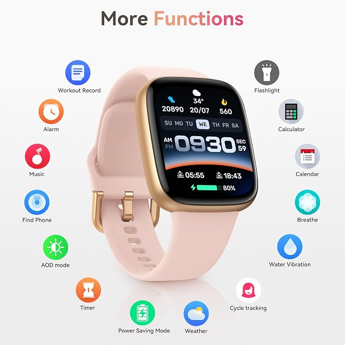 Smart Watch for Women, Answer/Make Call, 1.85" AMOLED Always-On Screen Smartwatch for iPhone & Android, 3ATM Waterproof Fitness Tracker with Heart Rate/Sleep/SpO2 Monitor, 120+ Sport Modes, 2 Bands