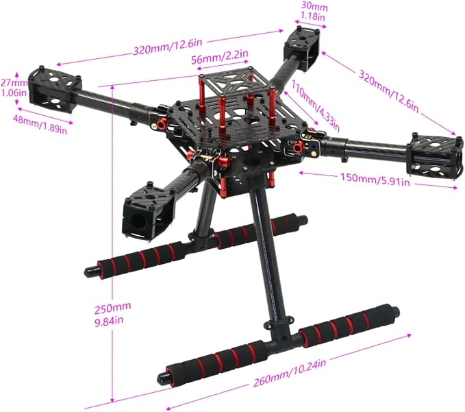 LX350 PRO 420mm Foldable Carbon Fiber Drone Frame Kit 16mm Arms Quadcopter Frame for FPV, Aerial Photography & Education, Lightweight DIY Build with Landing Gear