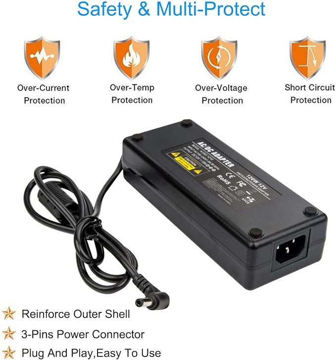 15V 10A Power Supply Adapter - COOLM AC 100-240V to DC 15 Volt 10 Amp 150W Connector 5.5x2.5mm DC Plug Replacement 15V 5A 6A 7A 8A for PoE NVR, PoE Switch Injector, CCTV Camera
