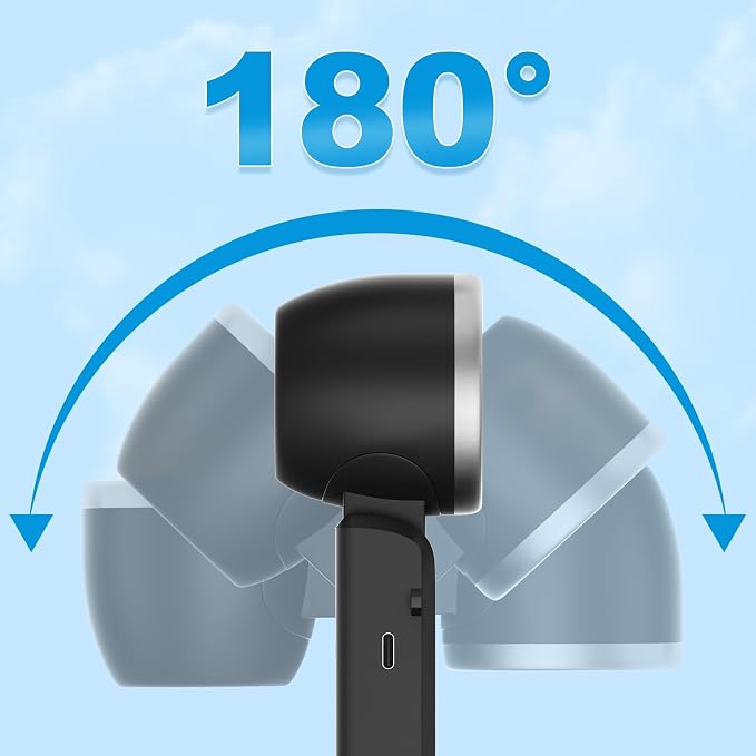 3 in 1 Portable Turbo Fan, Rechargeable Handheld Fan 180° Adjustable for Desk LED Display, Foldable Design Neck Fan for Outdoor Activities, Travel, Gift for Women Men (Black)