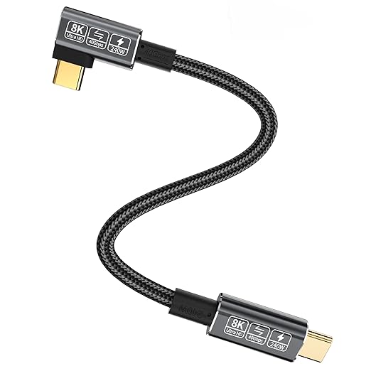 Short USB-C Thunderbolt 4 Cable - 240W Right Angle, 40Gbps Data & 8K Video, Compatible with USB4, Thunderbolt 3 & USB-C