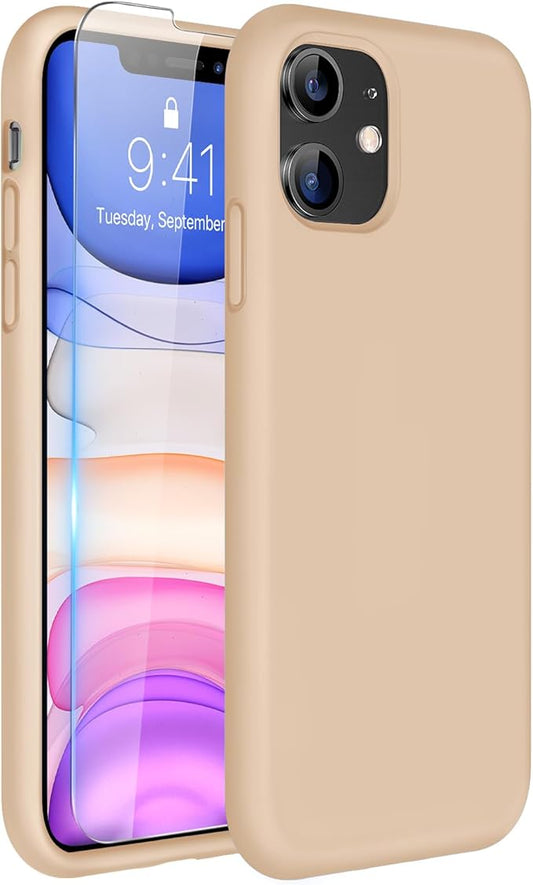 Miracase Designed for iPhone 11 Phone Case, with Screen Protector, Liquid Silicone Gel Rubber Full Body Drop Protection Shockproof Cover Phone Case for iPhone 11 6.1 inch, Bean Grey