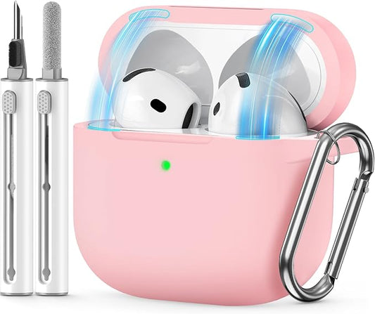 for AirPods 4 Case 2024 Come with Cleaner Kit,Soft Silicone Protective Cover for Apple AirPods 4th Generation Cases with Keychain,Compatible with AirPod 4 Case for Women Men-Magnetic Pink