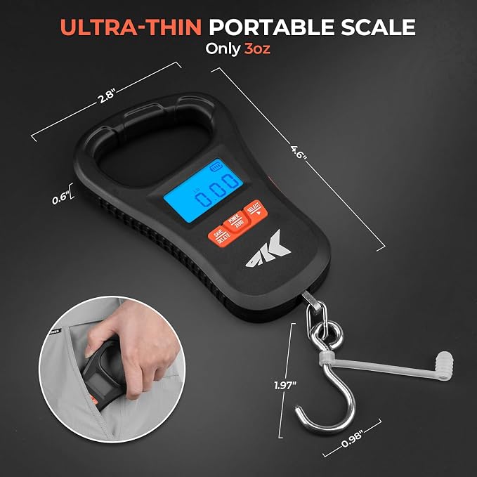 KastKing ToughTide Fishing Scale, USB Charging, 65lb Capacity, Ultra-Thin Digital Fish Scale, LCD Display, Ergonomic Handle, Fish Scales Digital Weight, Fishing Accessories for Men