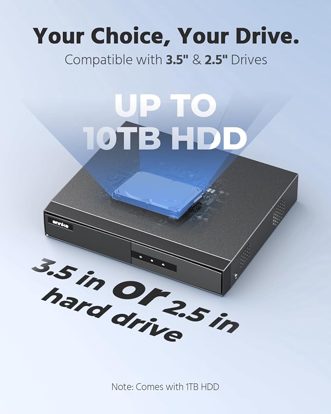 ANNKE 8 Channel DVR for Security Camera, 3K Lite Hybrid 5-in-1 CCTV Digital Video Recorder, Supports 8CH TVI/AHD/CVI/CVBS Analog & 2CH IP Cameras, 24/7 Recording for Home Surveillance, 1TB HDD, Black