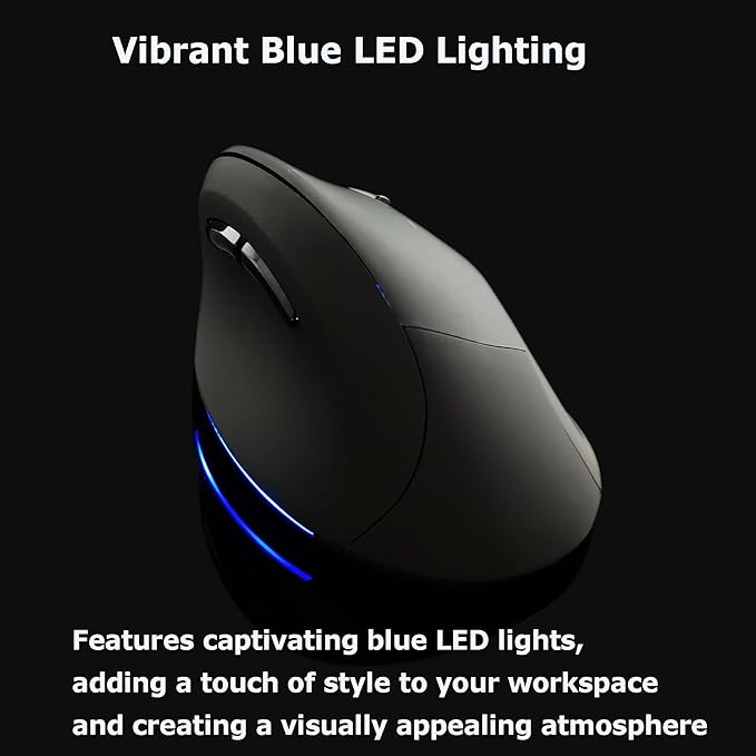 Wireless Mouse Ergonomic Vertical Mouse for Large Hands Rechargeable Big Quiet Silent Ergo Blue LED Light Carpal Tunnel Mice for PC Laptop Computer Macbook Office Gift,Bluetooth Vertical Mice