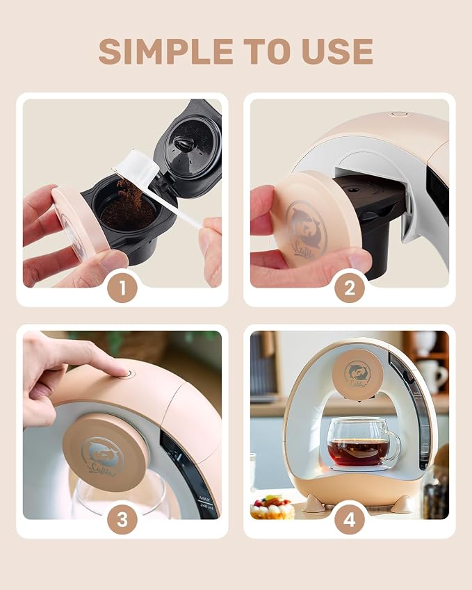 i Cafilas Single Serve Coffee Maker,Fast Heat in 20s,2-in-1 Coffee Machines Compatible with K-Cup Pods&Ground Coffee,Compact Coffee for Small Spaces, Brew in 2 mins,Champagne Coffee maker