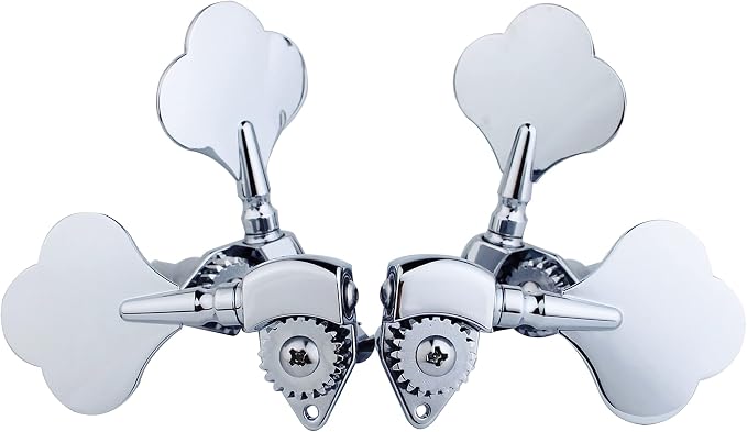 Guyker Open Frame Electric Bass Machine Head (2R + 2L) - 1:20 Ratio Gear Tuners Tuning Key Pegs - chrome
