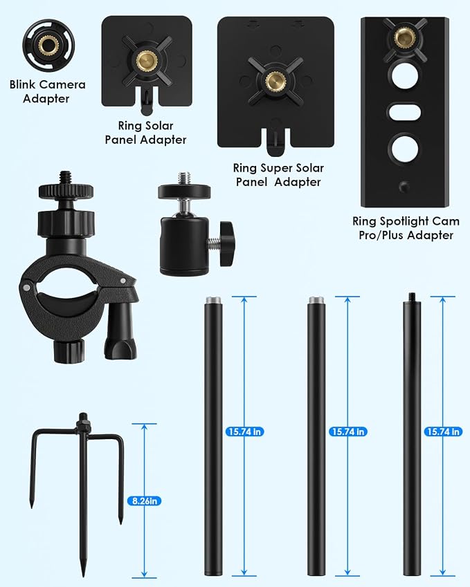 Ground Stake Mount Stand with Solar Panel Mount for Ring, Blink, Arlo, Eufy, Wyze, Google Nest, Simplisafe, Universal Cameras and Solar Panels Ground Stake Bracket