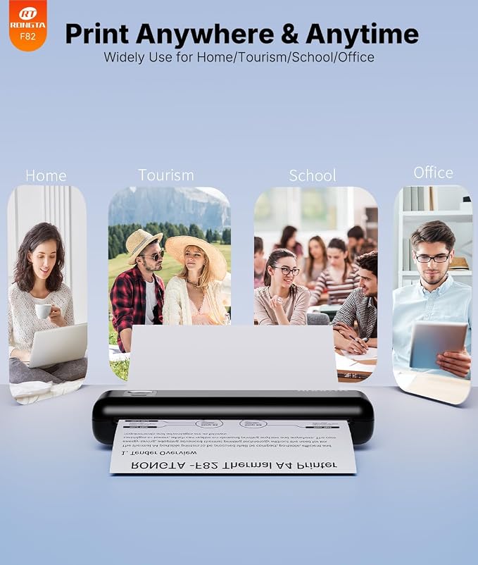 Rongta Portable Printers Wireless for Travel,Thermal Inkless Printer for School/Office/Home Use, Support 8.5x11 US Letter&A4 Thermal Paper, Compatible with Android,iOS & Laptop (Black)