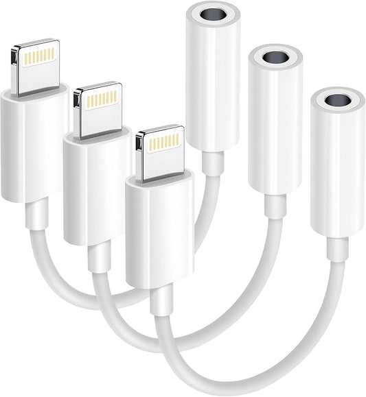 Apple MFi Certified 3 Pack Lightning to 3.5 mm Headphone Jack Adapter for iPhone, iPhone Aux Adapter Converter Dongle Audio Cable Compatible with iPhone 14 13 12 11 X XS 8 7 Whtie