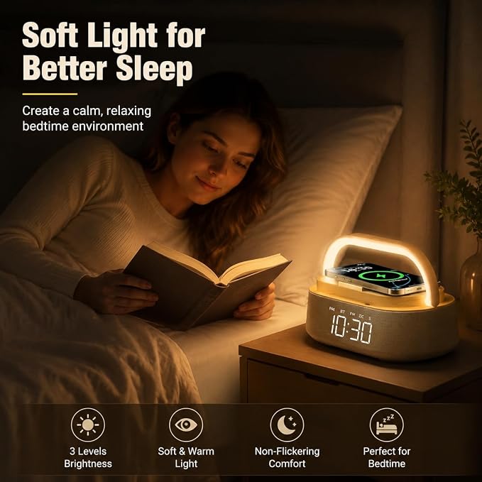 FREEFISH Bluetooth Speaker with Wireless Charge FM Radio 2500mAh Battery, LED Night Light Suitable for Home,Bedroom,Office,Gifts