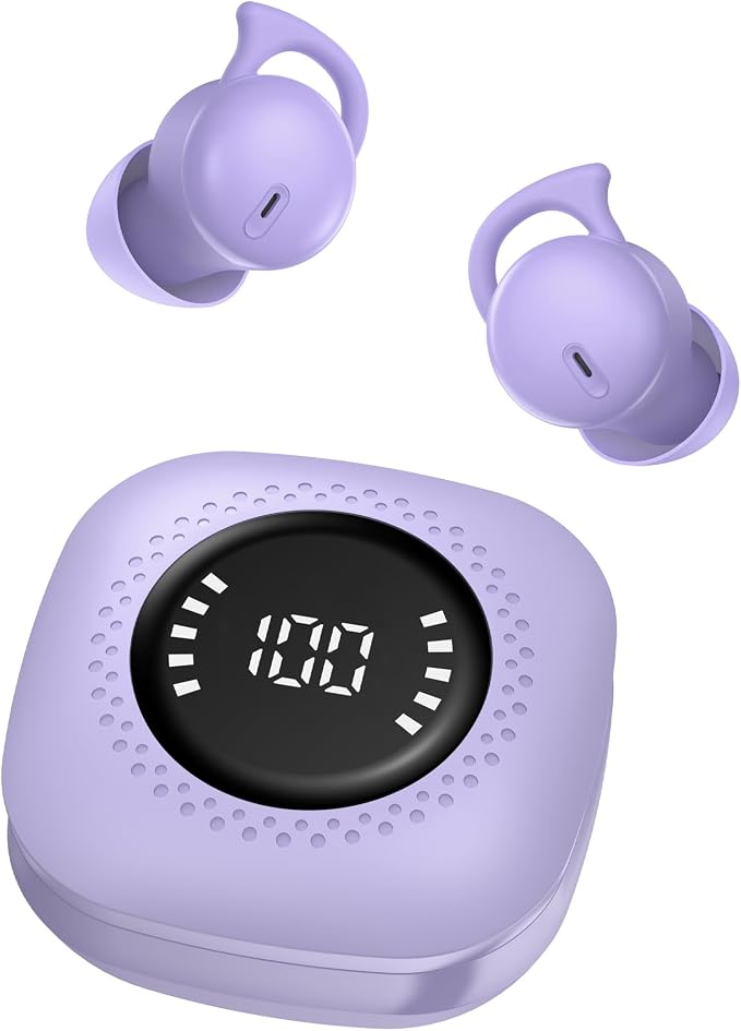 Sleep Earbuds for Side Sleepers, Invisible Bluetooth Earbuds with Noise Blocking, Mini Wireless Sleep Headphones for Sleeping, Snoring Relief, Travel, Study & Relaxation (Light Purple)
