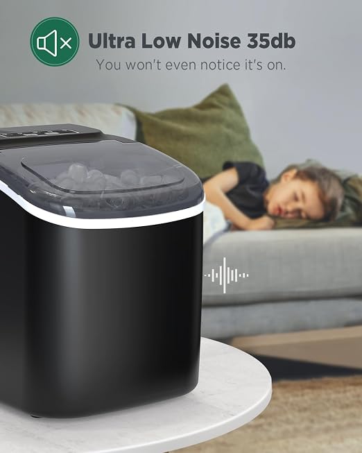 Silonn Ice Makers Countertop, Portable Ice Maker with Self-Cleaning 9 Cubes Ready in 6 Mins 26Lbs/24H 2 Sizes of Bullet Ice, Ice Machine for Home Kitchen and Office