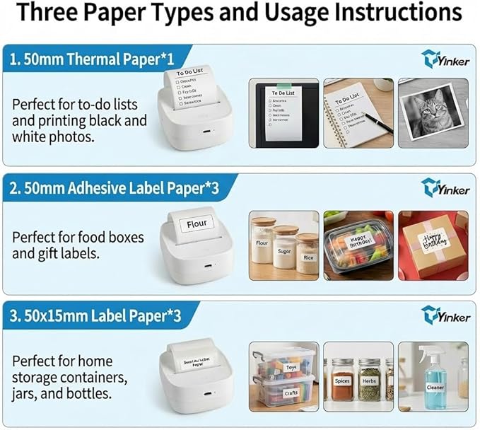 Mini Thermal Sticker & Label Maker | 7 Rolls Paper (3 Sticker + 3 Label) & 6 Colored Pencils | Printpod Inkless Bluetooth Printer, Smart AI APP, iOS Android Compatible, Photo/Journal/DIY/Study/Gift