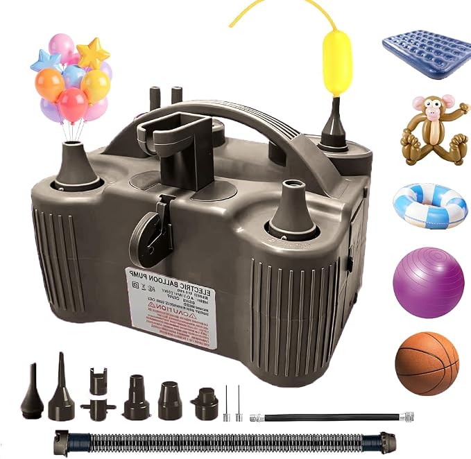 4-in-1 Electric Balloon Pump for All Balloons, Inflatables, and Sports Balls, Portable High Power Triple Inflating Ports for Latex Foil 260q Mylar Balloon