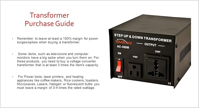 Simran AC-500 Step Up/Down Voltage Converter Transformer 110V/220V with Fuse Protection - 500 Watts