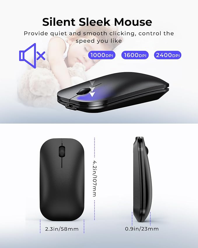 seenda Wireless Bluetooth Keyboard and Mouse Combo, SKM64-3 Rechargeable Slim Quiet Keyboard Mouse, 3 Multi-Device Connection, Compatible for Windows 11/10 PC Laptop Mac MacBook iPad, Black