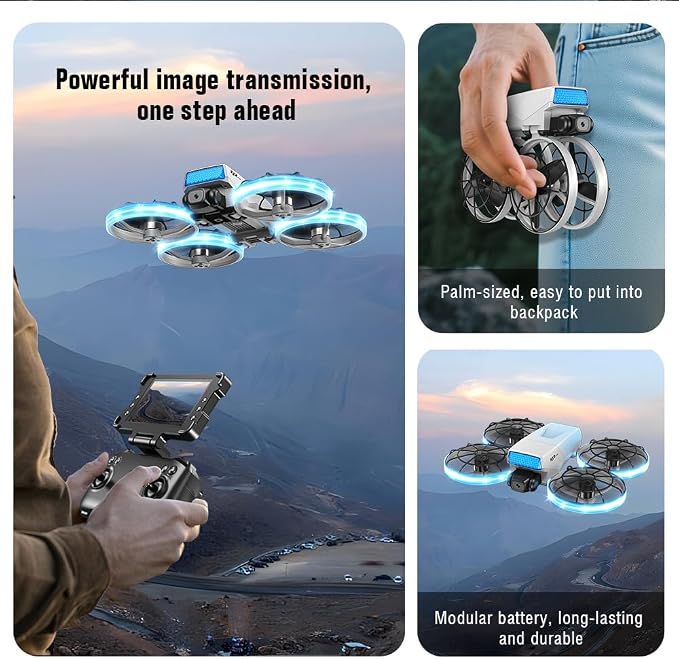 HD Camera Drone with LED Body Lights Foldable Screen Controller Brushless Motor RC Quadcopter Headless Mode 360° Flips, Under 250g Lightweight Portable Drones for Adults Beginners Outdoor Travel Video